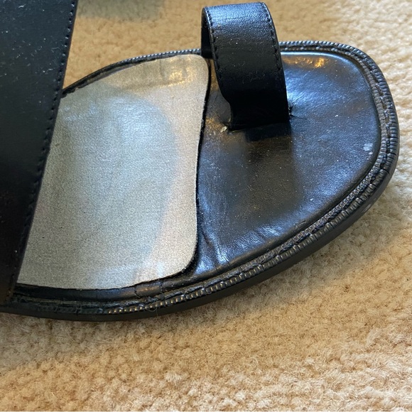 Vintage 90’s Tweeds Black Leather Toe Ring Slide - Picture 4 of 6